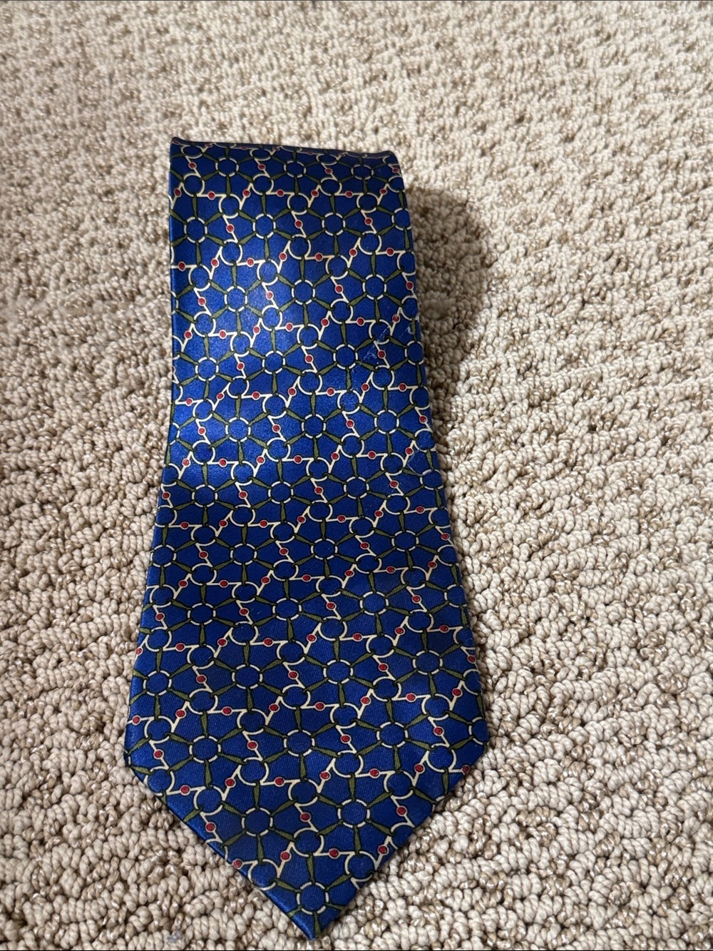 Classic Navy Geometric Men's Tie with Red Accents